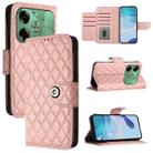 For Tecno Pova 6 4G Rhombic Texture Flip Leather Phone Case with Lanyard(Coral Pink) - 1