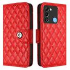 For Tecno Spark 9 Rhombic Texture Flip Leather Phone Case with Lanyard(Red) - 2