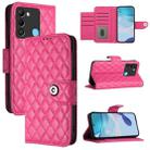 For Tecno Spark 9 Rhombic Texture Flip Leather Phone Case with Lanyard(Rose Red) - 1