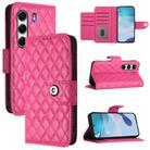 For Tecno Camon 40 Pro 4G Rhombic Texture Flip Leather Phone Case with Lanyard(Rose Red) - 1