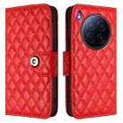 For Tecno Camon 40 Premier Rhombic Texture Flip Leather Phone Case with Lanyard(Red) - 2