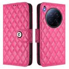 For Tecno Camon 40 Premier Rhombic Texture Flip Leather Phone Case with Lanyard(Rose Red) - 2