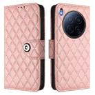 For Tecno Camon 40 Premier Rhombic Texture Flip Leather Phone Case with Lanyard(Coral Pink) - 2