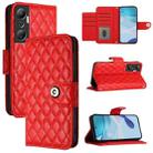 For Infinix Hot 20 4G X6826 Rhombic Texture Flip Leather Phone Case with Lanyard(Red) - 1