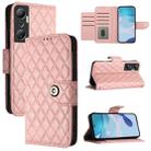 For Infinix Hot 20 4G X6826 Rhombic Texture Flip Leather Phone Case with Lanyard(Coral Pink) - 1