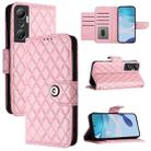 For Infinix Hot 20 4G X6826 Rhombic Texture Flip Leather Phone Case with Lanyard(Pink) - 1