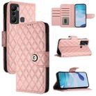 For Infinix Hot 20 Play Rhombic Texture Flip Leather Phone Case with Lanyard(Coral Pink) - 1