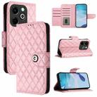 For Infinix Hot 40i Rhombic Texture Flip Leather Phone Case with Lanyard(Pink) - 1