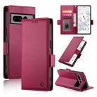 For Google Pixel 7 Pro Side Buckle Magnetic Frosted Leather Phone Case(Wine Red) - 1