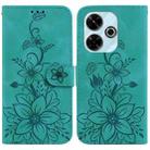 For Xiaomi Poco M6 4G Lily Embossed Leather Phone Case(Green) - 1