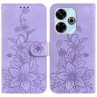 For Xiaomi Poco M6 4G Lily Embossed Leather Phone Case(Purple) - 1