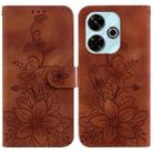 For Xiaomi Poco M6 4G Lily Embossed Leather Phone Case(Brown) - 1