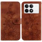 For Xiaomi Poco F6 Pro Lily Embossed Leather Phone Case(Brown) - 1