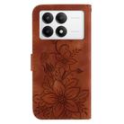 For Xiaomi Poco F6 Pro Lily Embossed Leather Phone Case(Brown) - 3