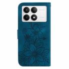 For Xiaomi Poco F6 Pro Lily Embossed Leather Phone Case(Dark Blue) - 3