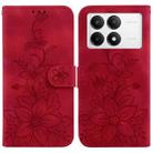 For Xiaomi Poco F6 Pro Lily Embossed Leather Phone Case(Red) - 1