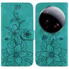 For Xiaomi 15 Ultra Lily Embossed Leather Phone Case(Green) - 1