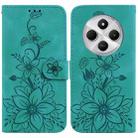 For Redmi 14C 4G Lily Embossed Leather Phone Case(Green) - 1