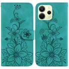 For Redmi Note 14 4G 163.25mm Lily Embossed Leather Phone Case(Green) - 1