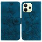 For Redmi Note 14 4G 163.25mm Lily Embossed Leather Phone Case(Dark Blue) - 1