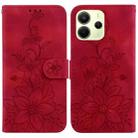 For Redmi Note 14 4G 163.25mm Lily Embossed Leather Phone Case(Red) - 1