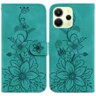 For Redmi Note 14 4G 164.84mm Lily Embossed Leather Phone Case(Green) - 1