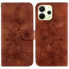 For Redmi Note 14 4G 164.84mm Lily Embossed Leather Phone Case(Brown) - 1