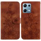 For Redmi Note 14S 4G Lily Embossed Leather Phone Case(Brown) - 1