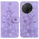 For Redmi K80 / K80 Pro / Xiaomi Poco F7 Pro Lily Embossed Leather Phone Case(Purple) - 1