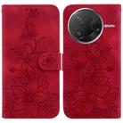 For Redmi K80 / K80 Pro / Xiaomi Poco F7 Pro Lily Embossed Leather Phone Case(Red) - 1
