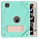 For iPad Pro 11 2024 Armor Holder Silicone Hybrid PC Tablet Case(Mint Green Gold) - 1