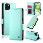 For iPhone 15 Plus Side Buckle Magnetic Frosted Leather Phone Case(Mint Green) - 1