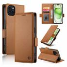 For iPhone 15 Plus Side Buckle Magnetic Frosted Leather Phone Case(Brown) - 1