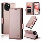 For iPhone 15 Side Buckle Magnetic Frosted Leather Phone Case(Rose Gold) - 1