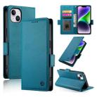 For iPhone 14 Plus Side Buckle Magnetic Frosted Leather Phone Case(Blue) - 1