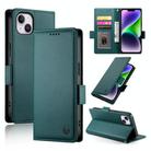 For iPhone 14 Plus Side Buckle Magnetic Frosted Leather Phone Case(Dark Green) - 1