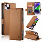 For iPhone 14 Plus Side Buckle Magnetic Frosted Leather Phone Case(Brown) - 1