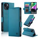 For iPhone 14 Side Buckle Magnetic Frosted Leather Phone Case(Blue) - 1
