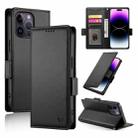 For iPhone 14 Pro Max Side Buckle Magnetic Frosted Leather Phone Case(Black) - 1