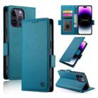 For iPhone 14 Pro Max Side Buckle Magnetic Frosted Leather Phone Case(Blue) - 1