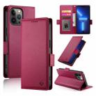 For iPhone 13 Pro Max Side Buckle Magnetic Frosted Leather Phone Case(Wine Red) - 1