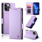 For iPhone 13 Pro Max Side Buckle Magnetic Frosted Leather Phone Case(Purple) - 1