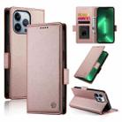 For iPhone 13 Pro Side Buckle Magnetic Frosted Leather Phone Case(Rose Gold) - 1