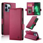 For iPhone 13 Pro Side Buckle Magnetic Frosted Leather Phone Case(Wine Red) - 1