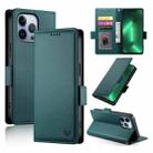 For iPhone 13 Pro Side Buckle Magnetic Frosted Leather Phone Case(Dark Green) - 1