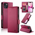 For iPhone 13 Side Buckle Magnetic Frosted Leather Phone Case(Wine Red) - 1