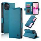 For iPhone 13 Side Buckle Magnetic Frosted Leather Phone Case(Blue) - 1