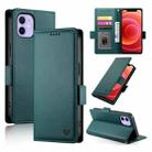 For iPhone 12 / 12 Pro Side Buckle Magnetic Frosted Leather Phone Case(Dark Green) - 1