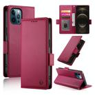 For iPhone 12 Pro Max Side Buckle Magnetic Frosted Leather Phone Case(Wine Red) - 1