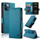 For iPhone 12 Pro Max Side Buckle Magnetic Frosted Leather Phone Case(Blue) - 1